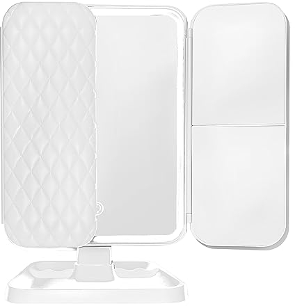 Seren Schminkspiegel mit Beleuchtung LED, Faltbarer 1X/ 2X/ 3X Kosmetikspiegel mit USB C Kabel, 3 Lichtfarben Make Up Spiegel