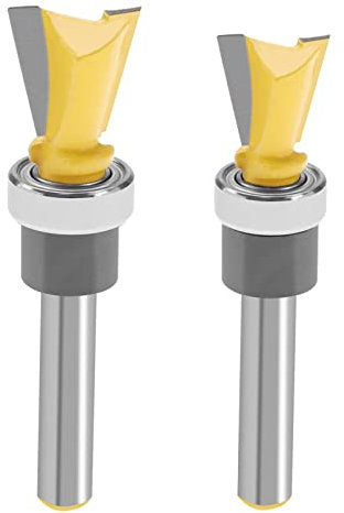 YINETTECH 2PCS Dovetail Router Bits 1/4 Inch Shank Dovetail Joint Router Bit with Bearing Woodworking Milling Cutter Tools for Plywoods Hardwoods Softwoods MDF