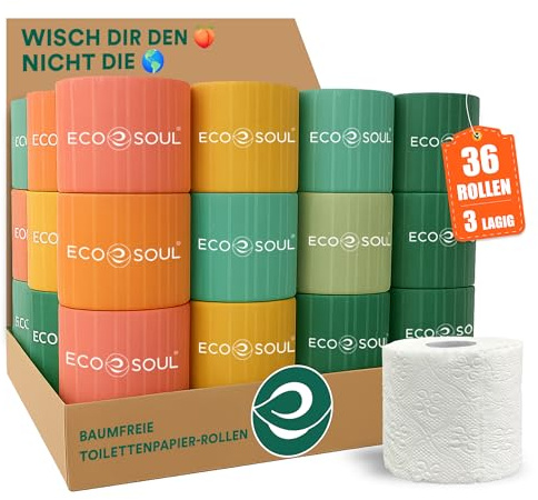 ECO SOUL Bamboo Toilet Paper 36 Mega Rolls 3 Ply, 300 Sheets per Roll | Eco-Friendly Septic Safe Organic Bath Tissues Sustainable Toilet Paper Compostable - FSC Certified