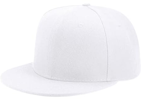 Boolavard Flat Bill Visor, Klassische Snapback-Mütze, blanko, verstellbare Krempe, hohe Oberseite, Trendiger Farbstil, einfarbige Baseballkappe (Weiß)
