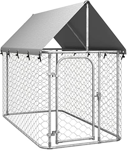 Chenil d'extérieur pour Chien, Enclos Niche Cage pour Chien Métal Chenil extérieur avec Toit 200x100x150 cm