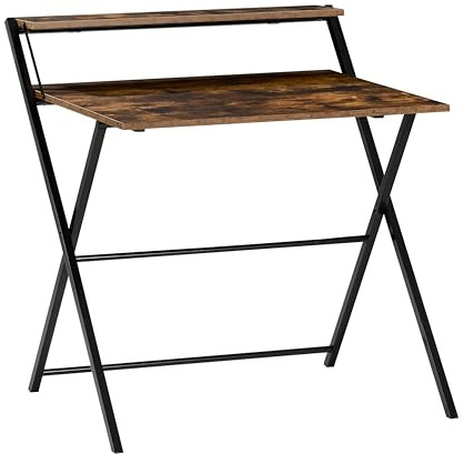 Vida Designs Folding Desk 82cm No Assembly Computer Desk With Shelf Modern Space Saving Writing, Study, PC Table for Home Office (Dark Wood)