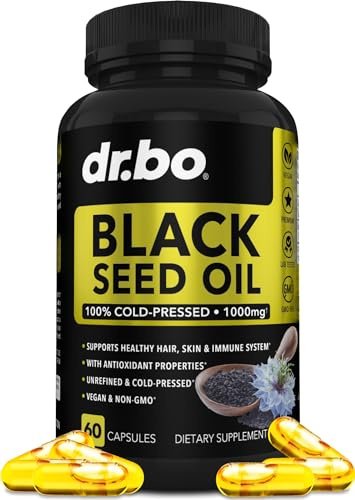Black Seed Oil Capsules Vegan - Pure Cold Pressed Black Seed Oil Nigella Sativa Cumin for Skin & Hair Health, 500mg, 1000mg Per 2 Capsule Serving Blackseed Liquid Capsules Halal - 60 Softgels Pills