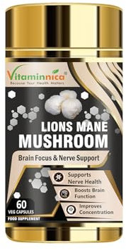 Vitaminnica Lions Mane Mushroom Supplement 500mg- 60 High Strength Vegan Capsules | Nootropics for Focus & Memory | Natural Brain Booster and Cognitive Enhancer