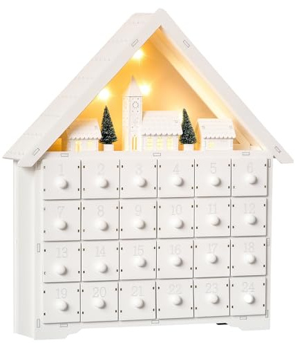 HOMCOM Calendario de Adviento de Navidad de Madera con 24 Cajones Blanco