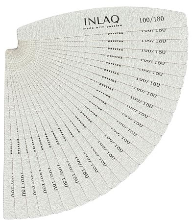 INLAQ® Lima de Uñas en Forma de Banana 100/180 Lima Profesional Curvada Lima Desechable Resistente para Uñas de Gel Acrílicas y Naturales Ideal para Manicura y Pedicura Paquete de 25 Piezas