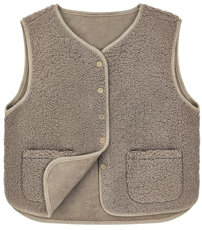 beifon Gilet Sans Manches Femme Polaire Doudoune Sans Manches Fourrure Veste Laine Couleur Unie Blouson Mode Bouton Matelassée