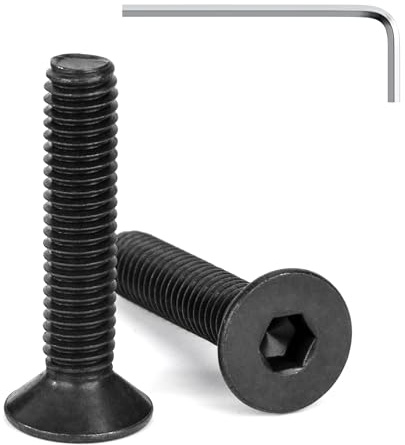 Tunejoy Vis à Tête Fraisée M6 x 30 mm à Six Pans Creux en Acier Inoxydable A2 V2A Vis à Tête Cylindrique Hexagonale avec Clé Allen Filetage Complet 20 Pièces Noir