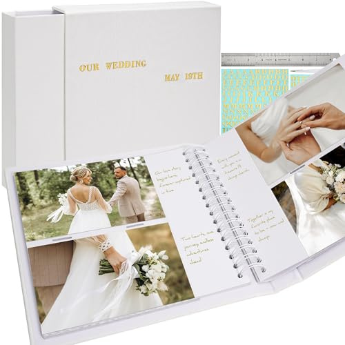 Vienrose Photo Album Linen Cover 4x6 with Writing Areas 200 Pockets Picture Albums Photos Book with Slipcase Metal Stickers Tweezers Ruler for Wedding Family Baby Anniversary Travel Valentine White
