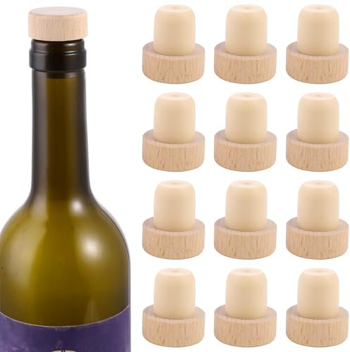 12 Pcs T-Shaped Wine Stoppers, Wine Corks, Wooden and Rubber Stoppers for Bottles, Reusable Corks for Wines, Beer for Home Use, Craft DIY