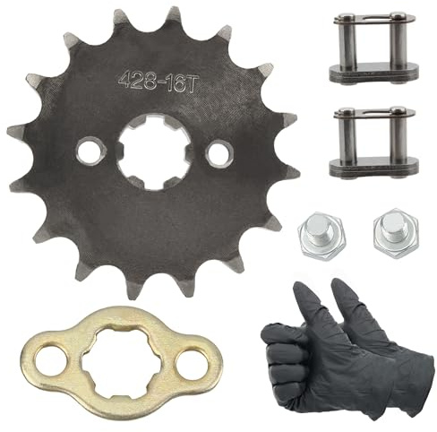 PowerMotor 428-16T 17 mm Moto Pignon avant Blanc Chaîne Maillons Kit Remplacement pour 50cc 70cc 110cc 125cc 150cc Dirt Pit Mini Pocket Bike ATV 4 Roues Cyclomoteur Go Kart