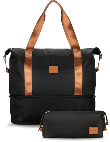 LUGGEX Reisetasche Handgepäck Tasche Ryanair Erweiterbare Weekender Damen Sporttasche mit Kulturbeutel Wasserabweisend Travel Duffle Bag 40×22×25 cm