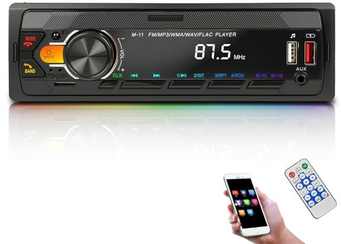 Car Stereo Radio Bluetooth 5.0, FM 7 Colors Car Radio With Bluetooth Hands-Free Calling, Car Radio With 2Usb/Aux/Sd/Mp3 Player Remote Control, With Voice Assistant, Supports Ios/Android