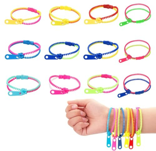 12 Pieza Pulseras con Cremalleras de Colores Surtidos, Pulseras de la Amistad con Cremallera de Colores Mezclados, Joyería de Moda y Amistad, Regalos Ideales para Cumpleaños y Fiestas Infantiles
