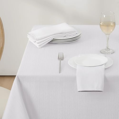 Softalker White Table Cloth Linen Texture Outdoor Wipe Clean Rectangular 140x200 cm Tablecloth Water Resistant Table Cloths Table Cover for Wedding Room Kitchen Party Garden Birthday, 55 x 78 inch