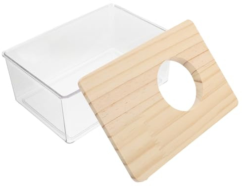 Homoyoyo Hamster Sand Bath Box with Wood Cover Small Square Pet Bathtub for Hamster Cage and Small Animal Nest Bathroom
