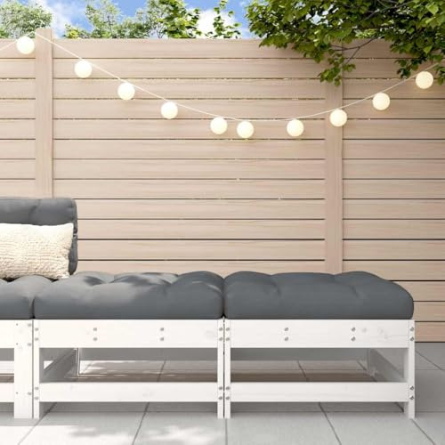 Mokuyary Tabouret de Jardin avec Coussin Lot de 2 Tabouret Blanc Bois Massif en Pin pour Salon Terrasse Jardin Balcon -B
