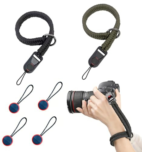 2 Piezas Correa de Muñeca para Cámara con Hebilla de Liberación Rápida, Correas de Mano Ajustables con Cuerda Paracord de Seguridad, Compatible con Cámaras DSLR y sin Esfuerzo de Montaje, 4 Piezas