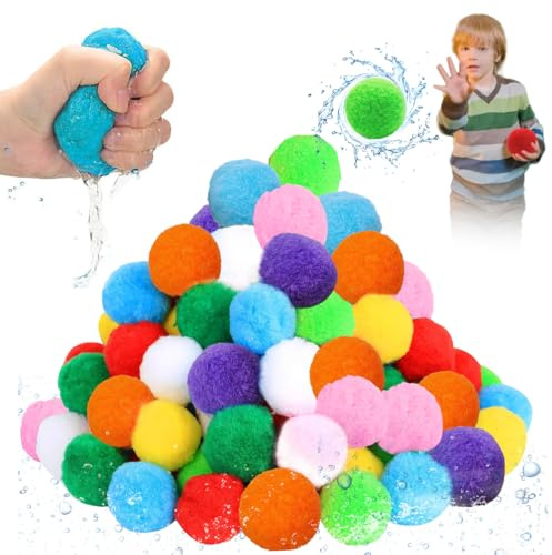 54 Pezzi Palloncini Acqua, Bombe ad Acqua Riutilizzabili, Palline di Peluche per Acqua Waterbomb, Bombe d'Acqua Pompon per Bambini, Palline Bombe per Piscina Giardini e Trampolini