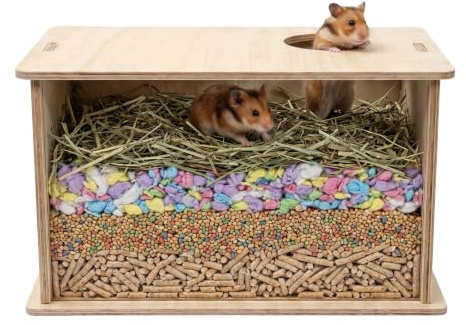 Visible Hamster Digging Box Large, Square Hamster Burrowing Box Wooden 28 × 18 × 16cm Small Animals Dig Sand Boxes Transparent Hamsters House for Gerbil Mice Lemming Chinchilla