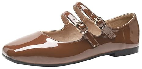 Mary Jane Ballerines plates classiques pour femme avec boucles à lanières, à paillettes, élégantes, chaussures de soirée, chaussures de danse, chaussures de mariage, chaussures de fête, marron, 38 EU