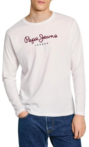 Pepe Jeans Eggo Maglietta a Maniche Lunghe Slim Fit da Uomo, Bianca, L