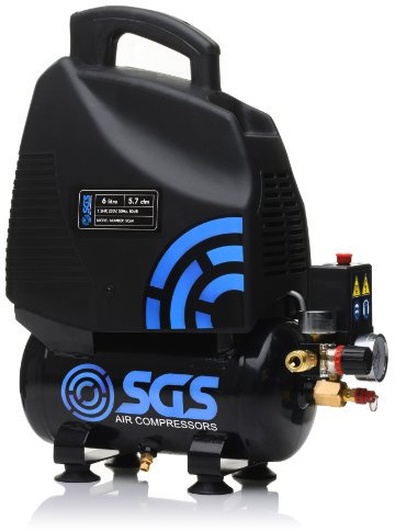 SGS 6 Litre Portable Air Compressor, Oil Free 1.5HP 5.7CFM 115PSI, Electric 230V