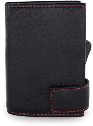 SecWal Kartenetui mit Münzfach Druckknopf (Schwarz-Rot)