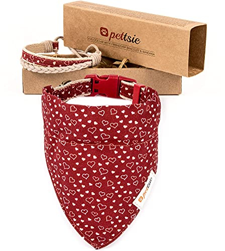 Pettsie Bandana pour Chien avec Collier et Bracelet d'amitié, Tailles réglables S, M et L, Foulard Bandana Amovible, Coffret Cadeau Inclus, pour Les Amoureux des Chiens, S, Rouge