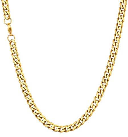 U7 Collana Uomo Oro Catena Cubana Acciaio Inossidabile Collana Acciaio Uomo Larghezza 6 mm Girocollo Catena Donna Placcata Oro 18K Lunga 51 cm Gioielli Stile Hip Hop Rapper Punk