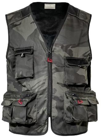 WORK IDEA Giacca versatile da uomo outdoor con tasche multiple, progettata per la pesca e l'estate, leggera e traspirante, camouflage, M