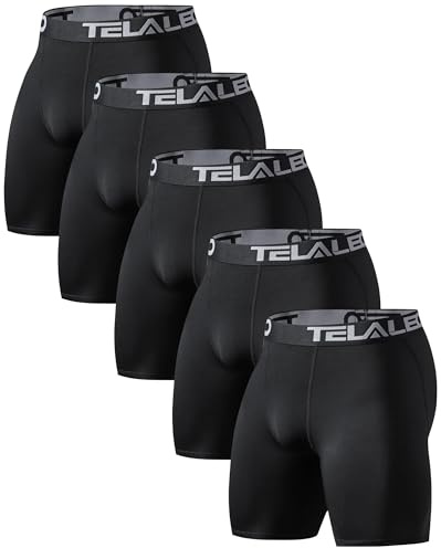 TELALEO 5 Pack Compression Shorts for Men Spandex Sport Shorts Athletic Workout Running Performance Baselayer Underwear Black 2XL
