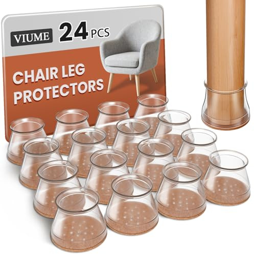 24 Pcs Chair Leg Floor Protectors for Hardwood Floors Silicone Covers Felt Pads Furniture Leg Caps Anti-Scratch Reduce Noise Fit (1-5/16 to 2)