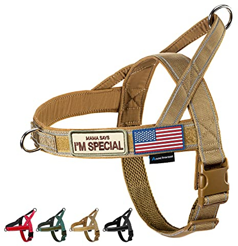 Annchwool No Pull Dog Harness with Soft Padded Handle,Reflective Strip Escape Proof and Quick Fit to Adjust Dog Harness,Easy for Training Walking for Small & Medium and Large Dogs(Brown,XL)