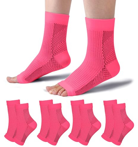 TOMILIOLD 4 par kompressionsstrumpor kvinnor män ankelbandage hälsenan bandage fotled ortopediska kompressionsstrumpor fotbandage, ROSA, 34-37