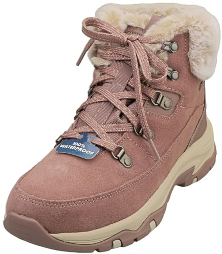 Skechers Women's Trego Snow Worries Boots, Mauve Suede/Duraleather/Faux Fur, 4 UK