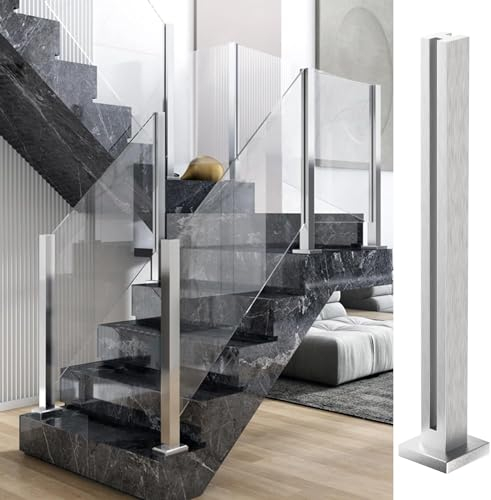 Palo per Ringhiera in Vetro Topless - 60cm di Montanti per Balaustra in Vetro Argentato in Acciaio Inossidabile per Terrazzo, Gradini, Balcone, Piscina, Giardino, Scale Del Patio