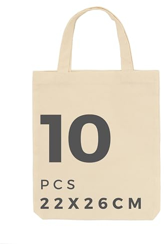 POLHIM Baumwolltasche Jutebeutel Klein 145 g/m2 Größe 22x26 cm Ideal zum Bemalen, Natur, 10 Stück