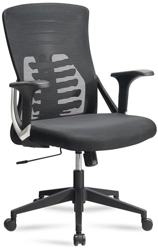 AMSTYLE Bürostuhl Schwarz Mesh-Bezug Schreibtischstuhl bis 120 kg, Drehstuhl höhenverstellbar mit Lendenwirbelstütze, Stoff-Schreibtischsessel ergonomisch mit Armlehnen & Wippfunktion