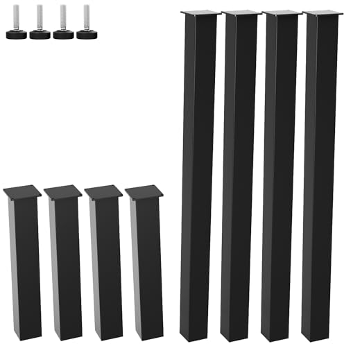MetaloPro 4X Tischbeine Metall 60x60mm, Möbelfüße, Tischgestell quadratisch, Schwerlast Stahl Schreibtisch Beine, Tischkufen Schwarz, Bodenschoner, Möbel Fuß Füße, Esstisch, Wohnzimmer – Höhe 40cm