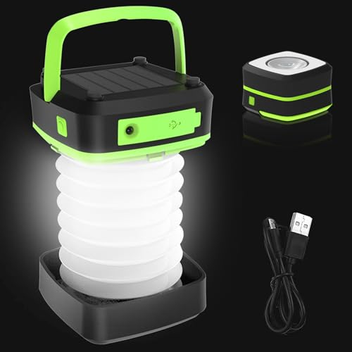 Vegena LED Campinglampe, Solar Camping Laterne, Campingleuchte Faltbare Solar Taschenlampe Wasserdicht Solar Oder USB Wiederaufladbare Camping Laterne Zeltlampe Für Camping, Angeln, Notfall