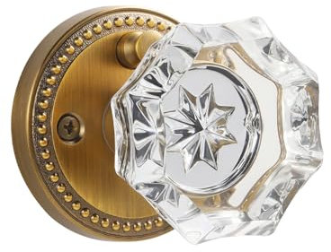 SORWDUERM Antique Brass Door Knobs Crystal Door Knob Interior Privacy Door Knob for Bedroom and Bathroom Glass Door Knob,Zinc Alloy 1 Pack