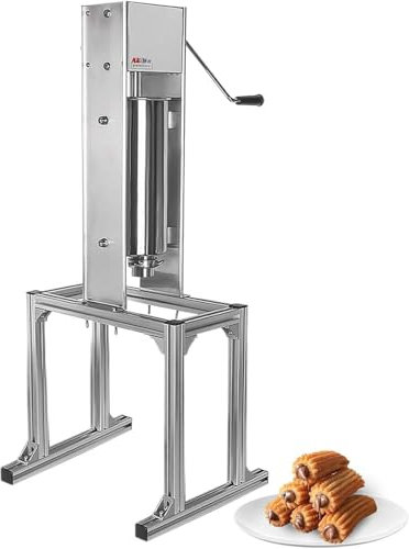GEJLELDS Máquina para Hacer Churros Manual, máquina para Hacer Churros de Donuts españoles comerciales de 3L/5L/7L con 5 moldes, máquina para Hacer Churros españoles Verticales de Acero Inoxidable,7L