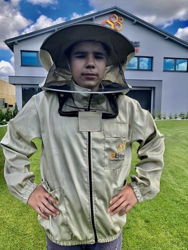 Imkerjacke 4BEE - Imkeranzug -mit Atmungsnetz - Atmungsaktiv - Imkerei - Bienen - Insekten - Schutzkleidung mit Abnehmbarem Hut -Schutzbekleidung für Imker - Größe L