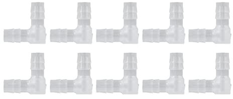 Baxnore 10 piezas de espiga para manguera de codo, conector de plástico PE, adaptador de junta de púas iguales de 90 grados, conector en forma de L, espiga de manguera de codo de (8mm)