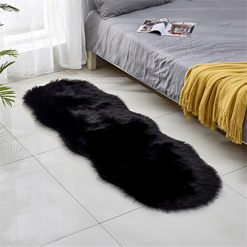 Highdi Alfombra Salón Pelo Largo Grande Forma Irregular Alfombras de Pelo Largo Alfombra de Salón Lavable Antideslizante Suave Alfombrillas Dormitorio Modernas Shaggy Habitacion (Negro,60x90cm)