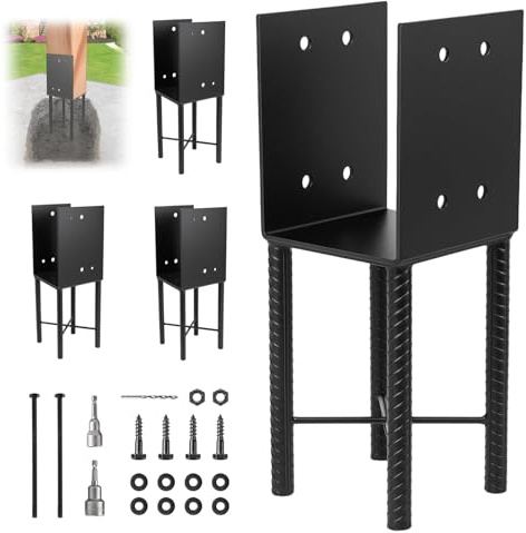 4 Pcs 6x6 Heavy Duty U-Shaped Post Base for Concrete, Wet Concrete Post Anchor, Foundation Support for Deck Railings Fences Gazebos Pergola (Actually 5.7x5.7)