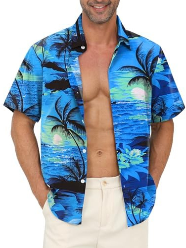 Gavliuu Hawaii-skjorta för män, herrskjorta i Hawaii-stil, casual fritidsskjorta med blommönster och korta ärmar