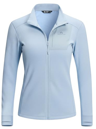 Pioneer Camp Damen Fleecejacke mit Stehkragen, weich elastisch, feuchtigkeitsableitend, wärmende Midlayer für Camping, Trekking und Alltag, mit seitlichen Taschen und Daumenschlaufen(Icy Morn;XL)
