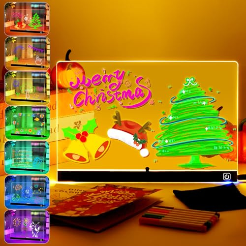 Tablette Lumineuse Dessin avec 9 Modes de Couleur, Tableau à Dessin LED avec Interrupteur Marche/arrêt, Facile à Nettoyer et Support mis à Niveau, Tableau de Peinture LED, avec 7 Stylos Néon